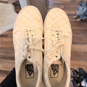 Vans Cream Checkered Lace-Up Sneakers